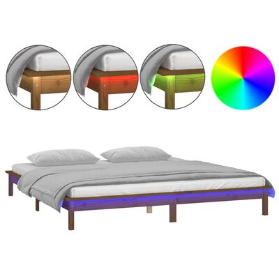 vidaXL Estructura de cama con LED madera maciza marrón miel 135x190 cm