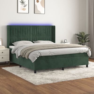 vidaXL Cama box spring colchón y LED terciopelo verde oscuro 160x200cm