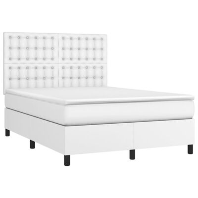 vidaXL Cama box spring colchón y LED cuero sintético blanco 140x200 cm