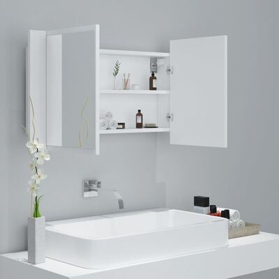 Armario con espejo de baño con luz led laterales 50x70 cm blanco y plateado  Vida XL