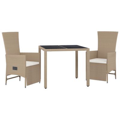 vidaXL Set comedor de jardín 3 pzas con cojines ratán sintético beige