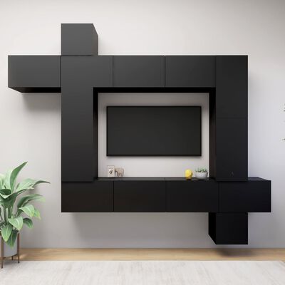 vidaXL Set de muebles de salón TV 8 piezas madera ingeniería negro