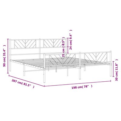 vidaXL Estructura cama sin colchón con estribo metal negro 193x203 cm