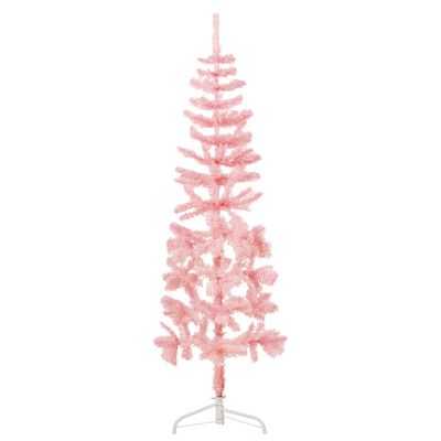 vidaXL Medio árbol de Navidad artificial con soporte rosa 120 cm