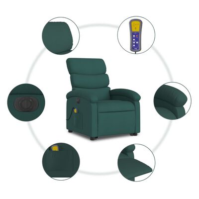 vidaXL Sillón masaje eléctrico reclinable elevable tela verde oscuro