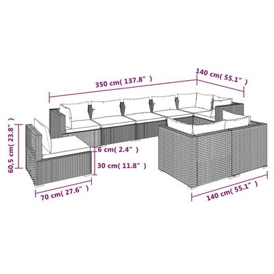 vidaXL Set de muebles de jardín 9 pzas y cojines ratán sintético negro