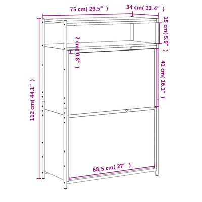 vidaXL Zapatero de madera de ingeniería negro 75x34x112 cm