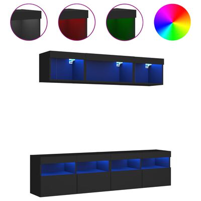 vidaXL Muebles de TV de pared con LED 5 pzas madera ingeniería negro