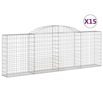 vidaXL Cestas de gaviones 15 uds forma arco hierro 300x30x100/120 cm