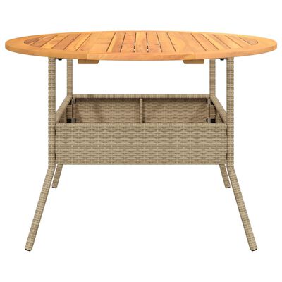 vidaXL Mesa de jardín superficie de madera ratán PE beige Ø110x71 cm