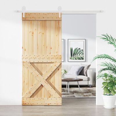 vidaXL Puerta corredera con herrajes madera maciza de pino 90x210 cm