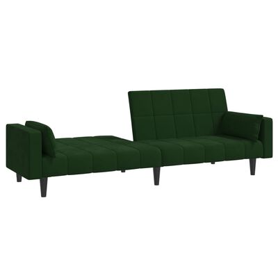 vidaXL Sofá cama de 2 plazas con dos almohadas terciopelo verde oscuro