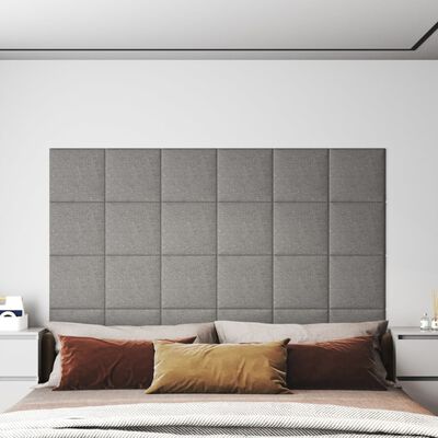 vidaXL Paneles de pared 12 uds tela gris claro 30x30 cm 1,08 m²
