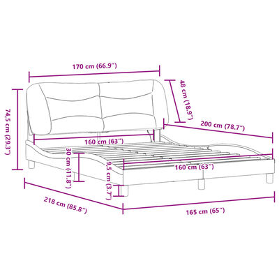 vidaXL Estructura de cama con luz LED cuero PE negro blanco 160x200 cm