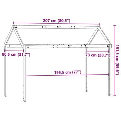 vidaXL Techo de cama infantil madera maciza marrón 207x80,5x151,5 cm