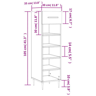 vidaXL Zapatero madera de ingeniería gris Sonoma 30x35x105 cm