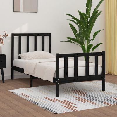 vidaXL Estructura de cama individual madera maciza negra 90x190 cm