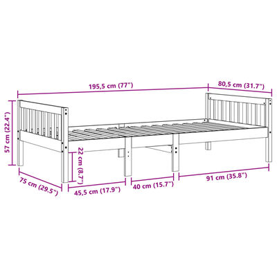 vidaXL Cama para niños sin colchón madera maciza pino blanca 75x190 cm