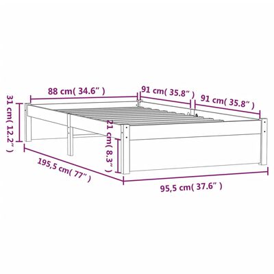 vidaXL Estructura de cama madera maciza marrón miel 90x190 cm