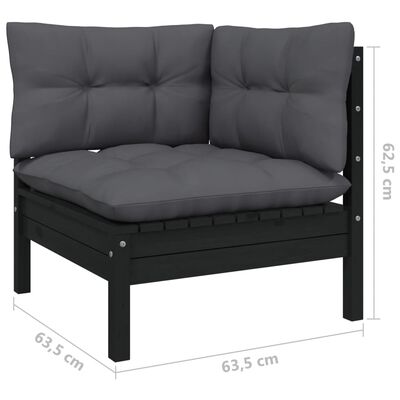 vidaXL Muebles de jardín 13 pzas con cojines negro madera maciza pino