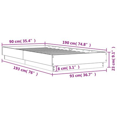 vidaXL Estructura de cama con luces LED roble marrón 90x190 cm