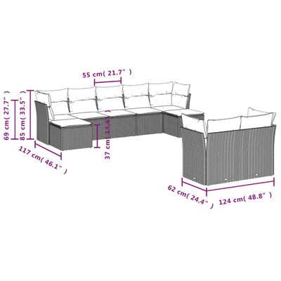 vidaXL Set de sofás de jardín 9 pzas con cojines ratán sintético beige