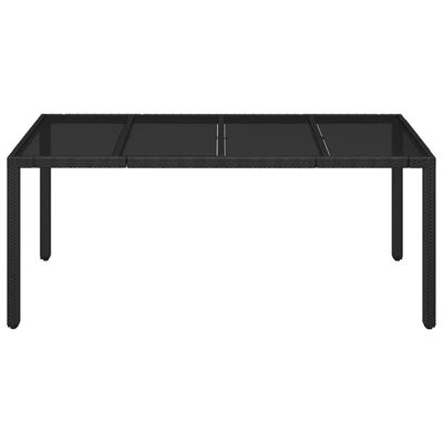 vidaXL Mesa de jardín superficie de vidrio ratán PE negro 190x90x75 cm