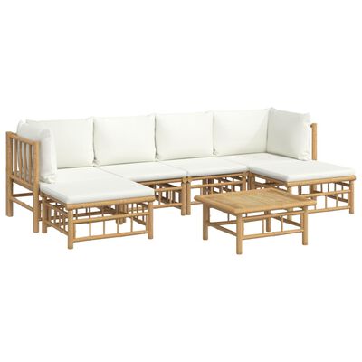 vidaXL Set de muebles de jardín 7 piezas bambú y cojines blanco crema