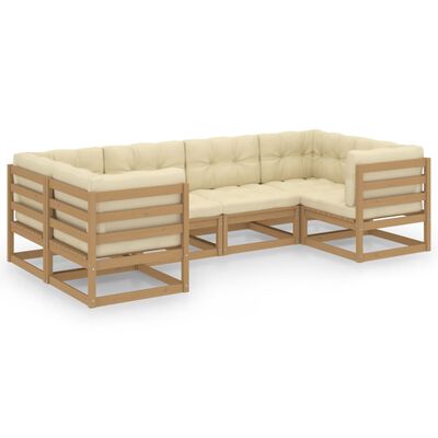 vidaXL Set de muebles de jardín 6 pzs cojines madera pino marrón miel