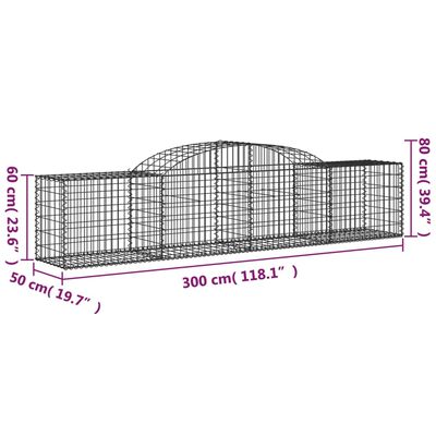 vidaXL Cestas de gaviones 7 uds forma de arco hierro 300x50x60/80 cm