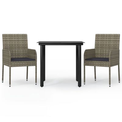 vidaXL Set comedor jardín 3 pzas y cojines ratán sintético negro gris