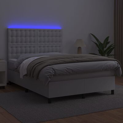 vidaXL Cama box spring colchón y LED cuero sintético blanco 140x200 cm