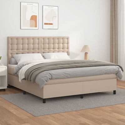 vidaXL Cama box spring con colchón cuero sintético capuchino 160x200cm