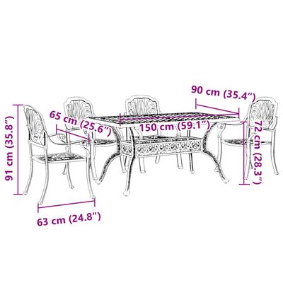 vidaXL Juego de comedor de jardín 5 piezas aluminio fundido blanco