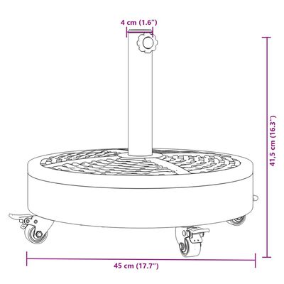 vidaXL Base de sombrilla redonda con ruedas para palo Ø38/48 mm 27 kg