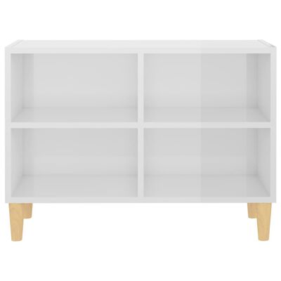vidaXL Mueble de TV patas de madera maciza blanco brillo 69,5x30x50 cm