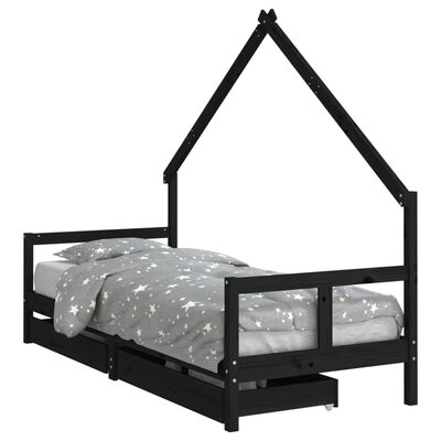 vidaXL Estructura de cama niños con cajones madera pino negro 80x200cm