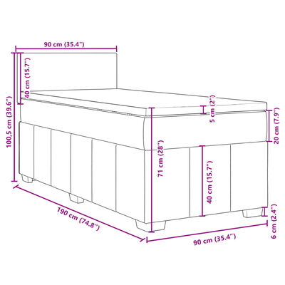 vidaXL Cama box spring con colchón tela gris taupe 90x190 cm