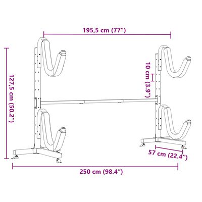 vidaXL Soporte para 2 kayaks acero 250x57x127,5 cm