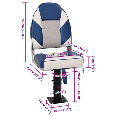 vidaXL Asiento de barco con pedestal altura ajustable 360° giratorio