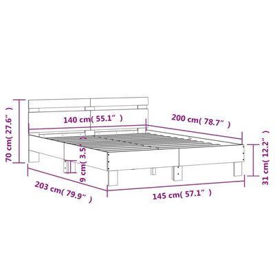 vidaXL Estructura de cama cabecero y luces LED roble Sonoma 140x200 cm