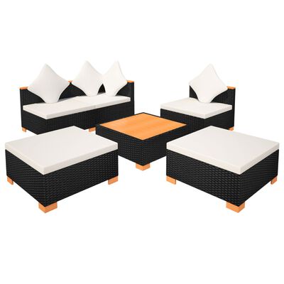 vidaXL Set muebles de jardín 6 piezas y cojines ratán sintético negro