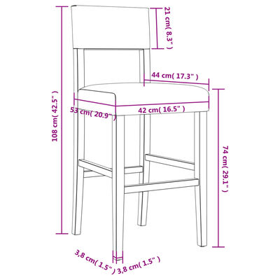 vidaXL Taburetes altos 2 uds madera maciza de caucho y cuero sintético