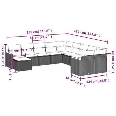 vidaXL Set de sofás de jardín 11 pzas y cojines ratán sintético negro