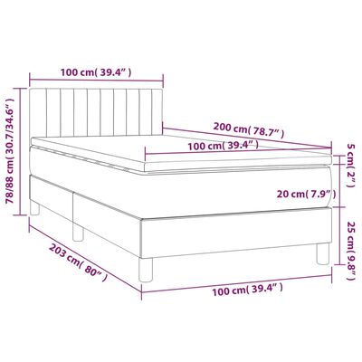 vidaXL Cama box spring con colchón tela y LED gris claro 100x200 cm