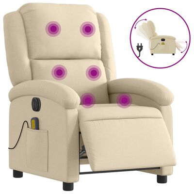 vidaXL Sillón reclinable de masaje eléctrico tela color crema