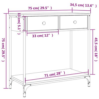 vidaXL Mesa consola madera de ingeniería marrón roble 75x34,5x75 cm