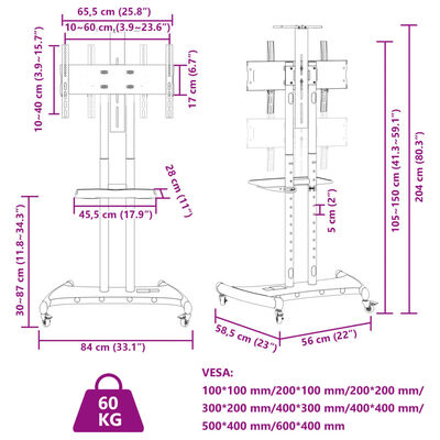 vidaXL Soporte TV con ruedas pantalla 32-70'' Max VESA 600x400mm 60kg