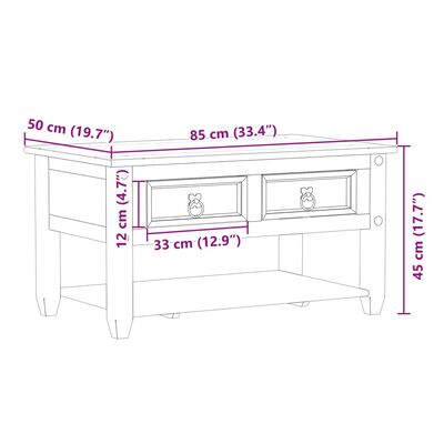 vidaXL Mesa de centro cajones Corona madera maciza de pino 85x50x45 cm