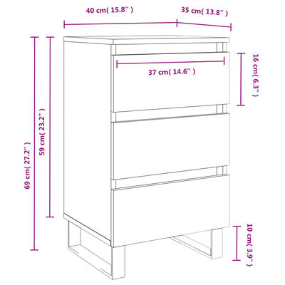 vidaXL Mesitas noche 2 uds madera ingeniería gris hormigón 40x35x69 cm